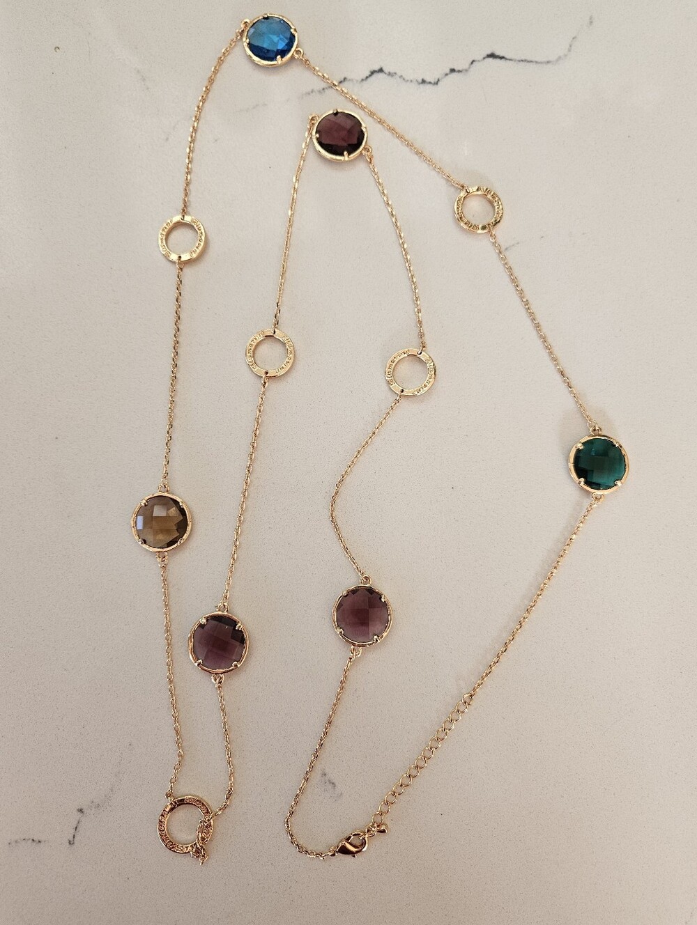Luxury Designer Blumarine Gold Multi-Color Gemstone Station Long Necklace 44" - Picture 2 of 5